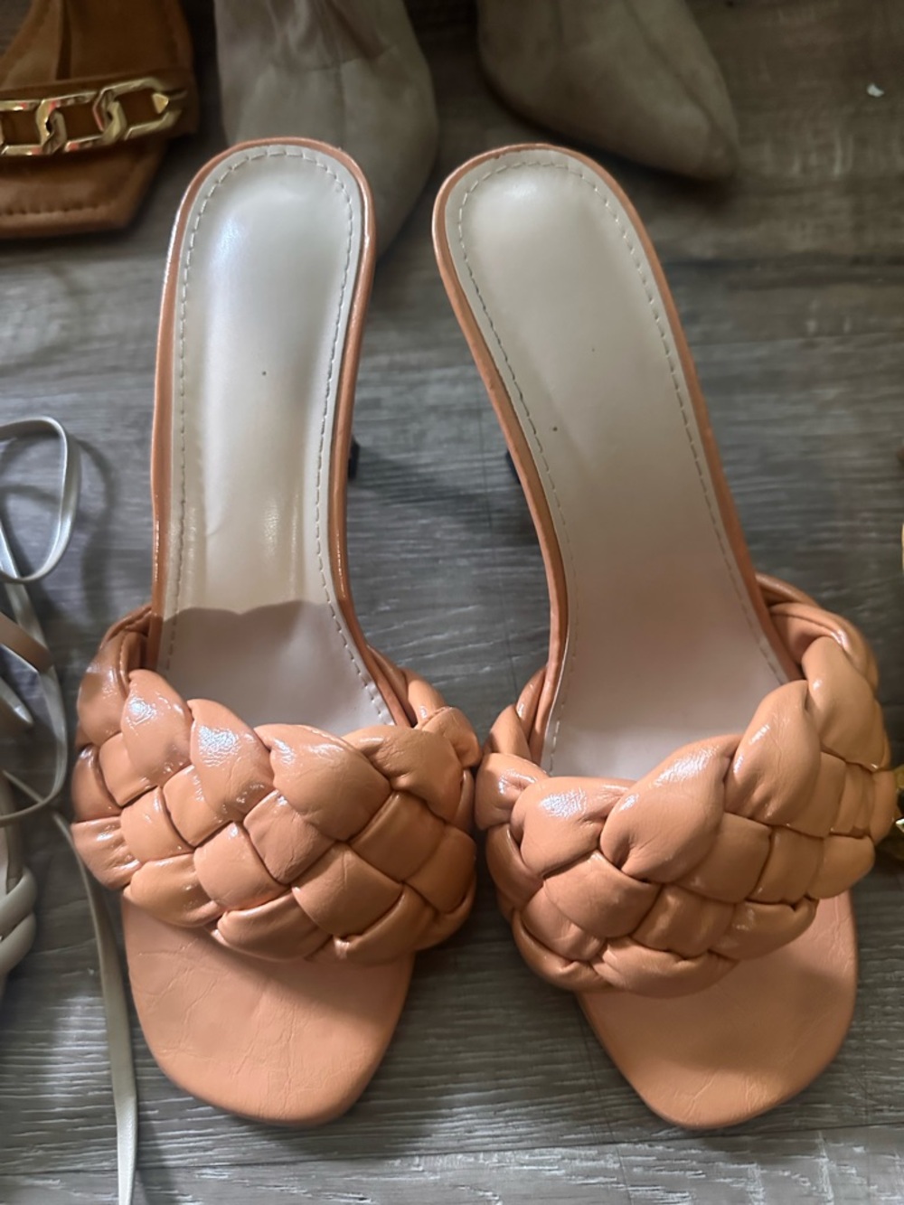 Braided Slide Mules in Peach - Women Shoes